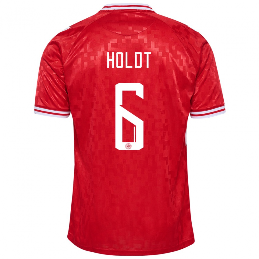 Hombre Camiseta Dinamarca Olivia Holdt #6 Rojo 1ª Equipación 24-26 La Camisa México