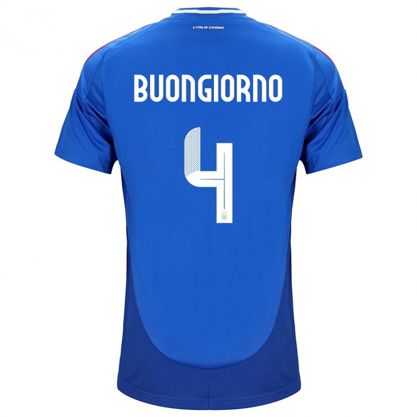 Hombre Camiseta Italia Alessandro Buongiorno #4 Azul 1ª Equipación 24-26 La Camisa México