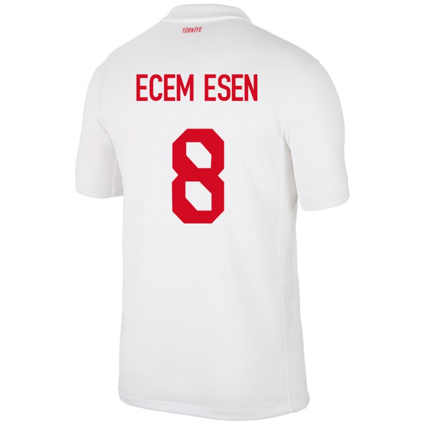 Hombre Camiseta Turquía Emine Ecem Esen #8 Blanco 1ª Equipación 24-26 La Camisa México