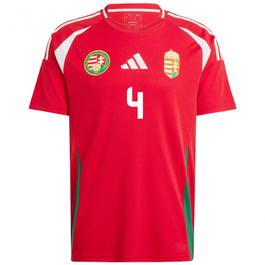 Hombre Camiseta Hungría Attila Szalai #4 Rojo 1ª Equipación 24-26 La Camisa México