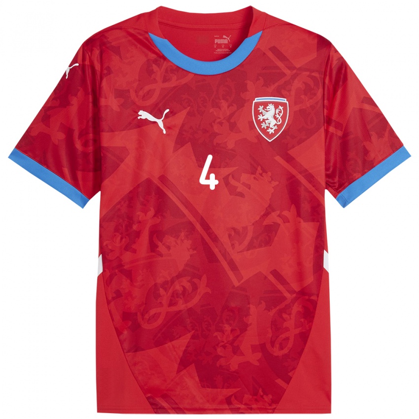 Hombre Camiseta Chequia Vitezslav Badura #4 Rojo 1ª Equipación 24-26 La Camisa México