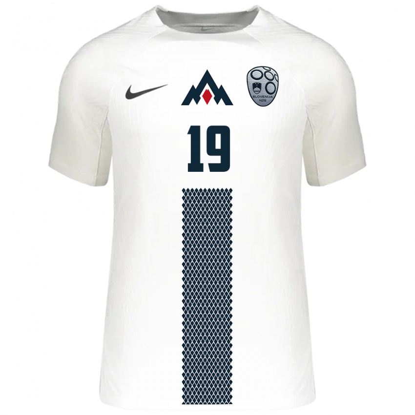 Hombre Camiseta Eslovenia Kristjan Kozar #19 Blanco 1ª Equipación 24-26 La Camisa México