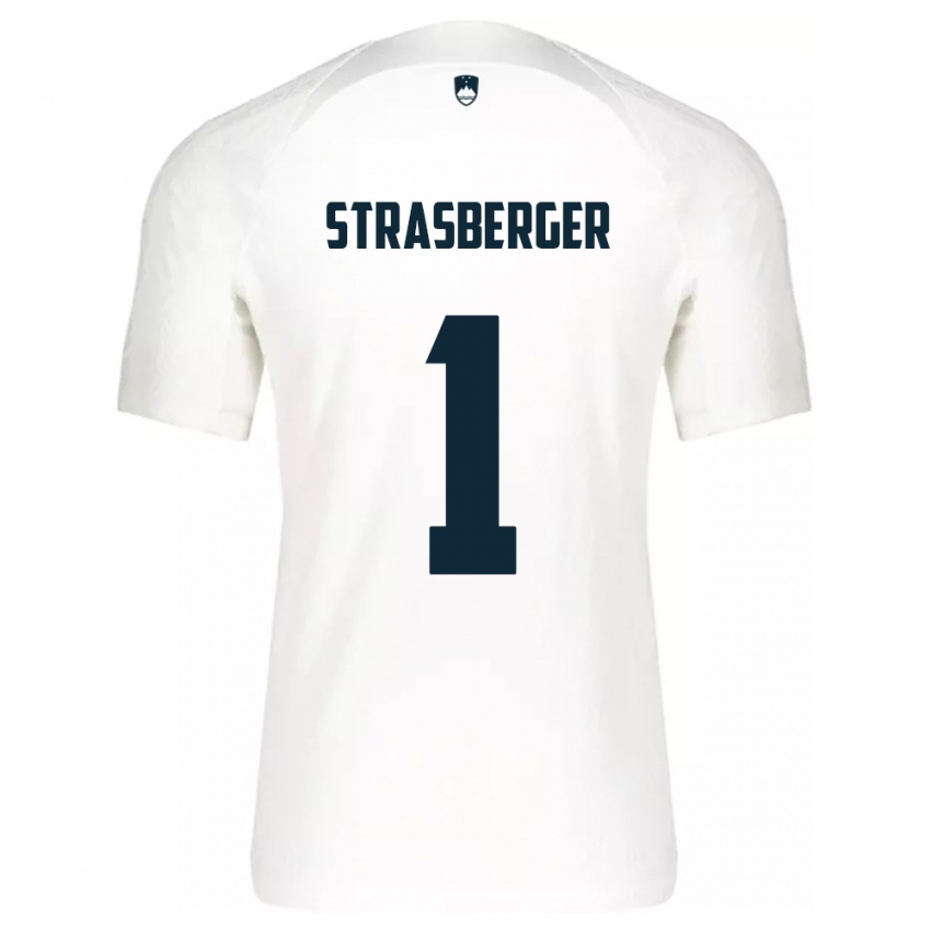 Hombre Camiseta Eslovenia Tim Strasberger #1 Blanco 1ª Equipación 24-26 La Camisa México