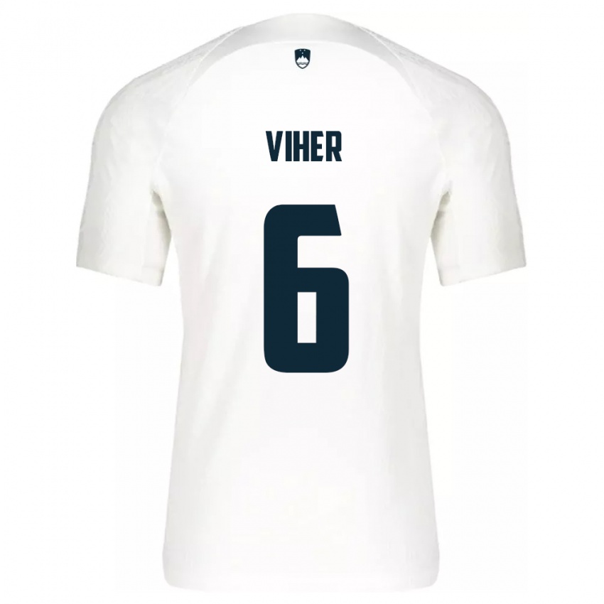 Hombre Camiseta Eslovenia Nejc Viher #6 Blanco 1ª Equipación 24-26 La Camisa México