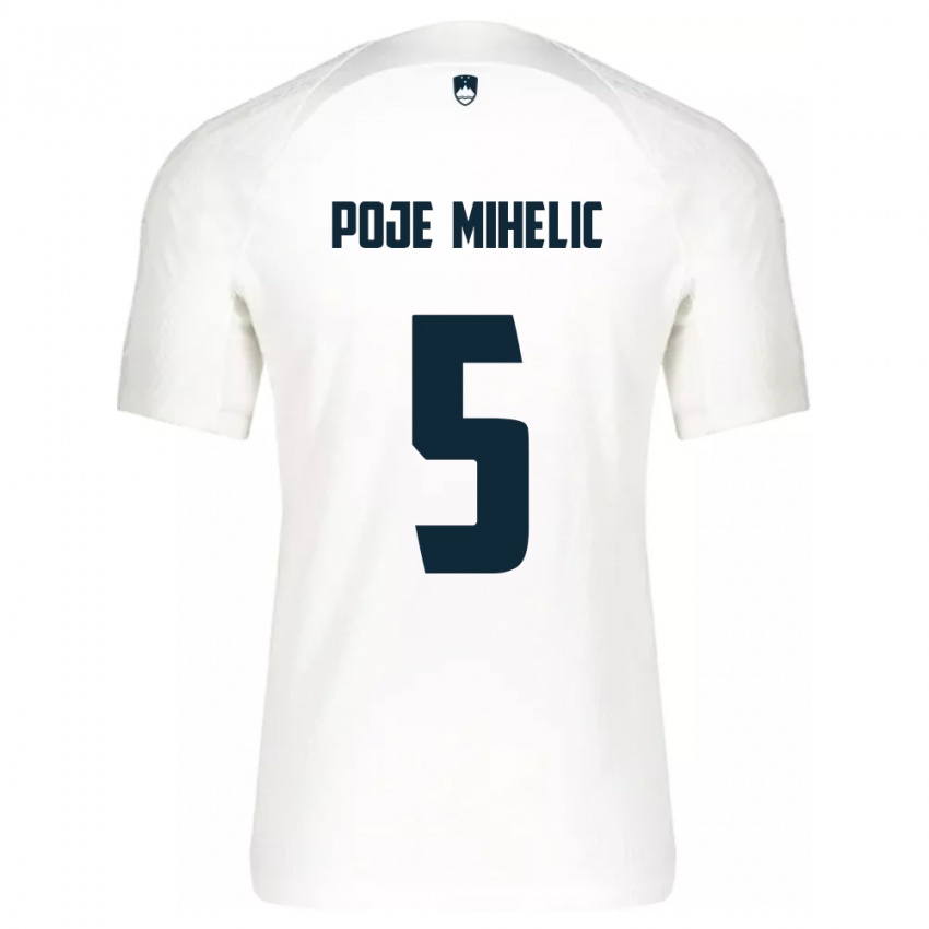 Hombre Camiseta Eslovenia Naja Poje Mihelič #5 Blanco 1ª Equipación 24-26 La Camisa México