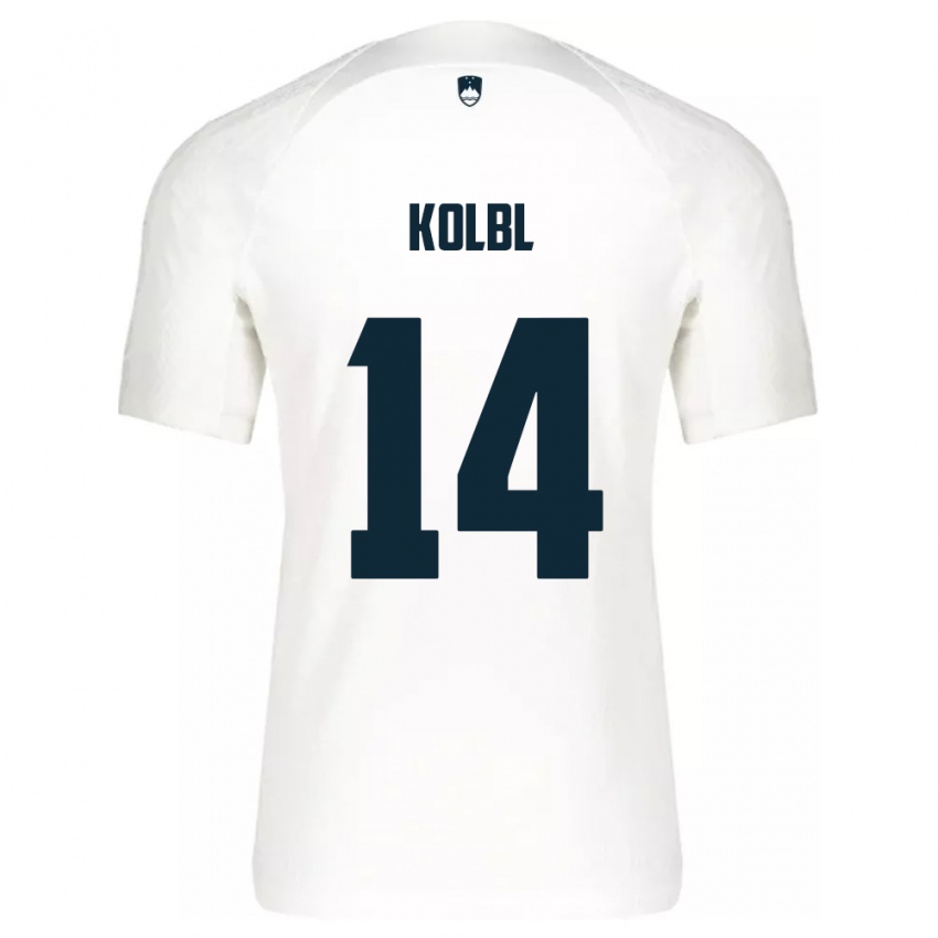 Hombre Camiseta Eslovenia Špela Kolbl #14 Blanco 1ª Equipación 24-26 La Camisa México