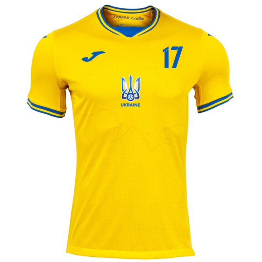 Hombre Camiseta Ucrania Ivan Denysov #17 Amarillo 1ª Equipación 24-26 La Camisa México