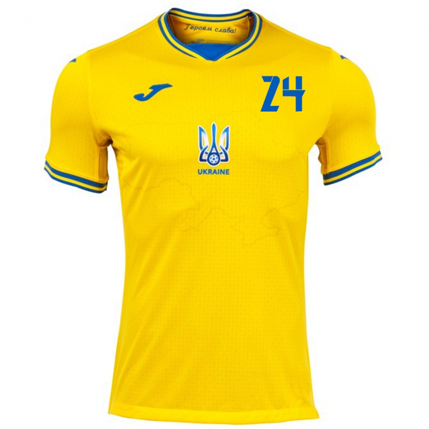 Hombre Camiseta Ucrania Oleksandr Tymchyk #24 Amarillo 1ª Equipación 24-26 La Camisa México