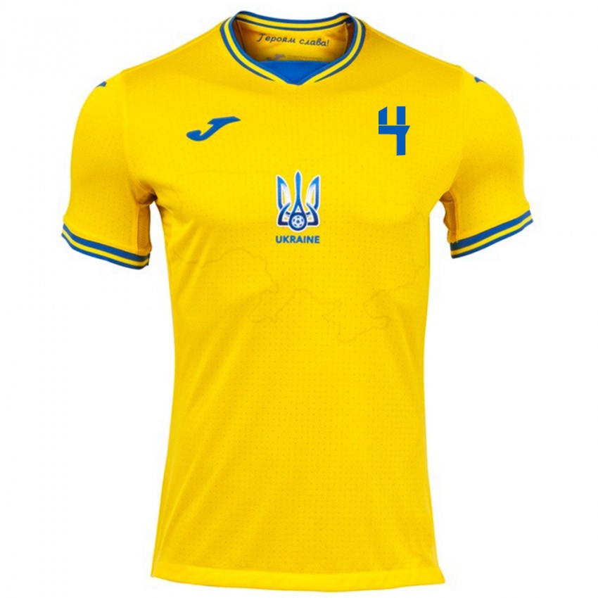 Hombre Camiseta Ucrania Ivan Yermachkov #4 Amarillo 1ª Equipación 24-26 La Camisa México