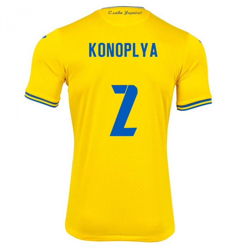 Hombre Camiseta Ucrania Yukhym Konoplya #2 Amarillo 1ª Equipación 24-26 La Camisa México