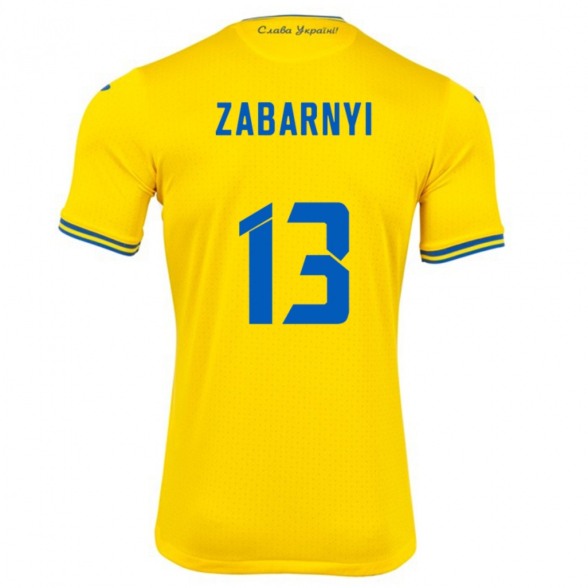 Hombre Camiseta Ucrania Ilya Zabarnyi #13 Amarillo 1ª Equipación 24-26 La Camisa México