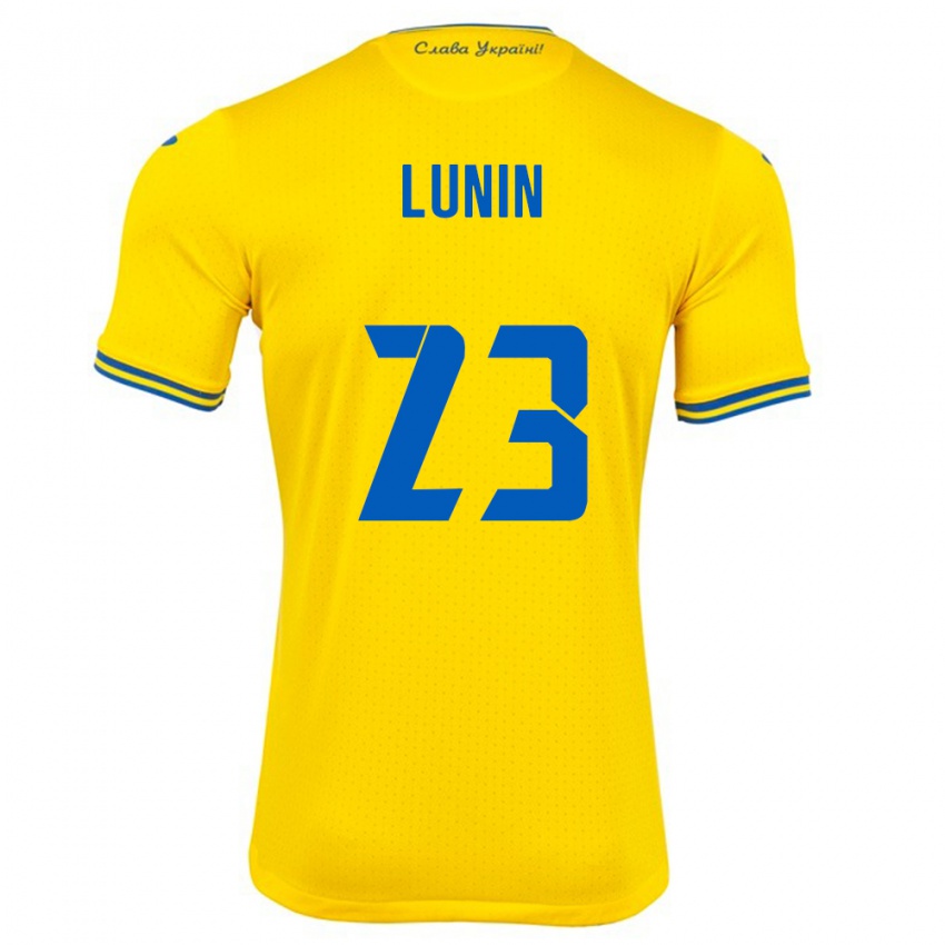 Hombre Camiseta Ucrania Andriy Lunin #23 Amarillo 1ª Equipación 24-26 La Camisa México