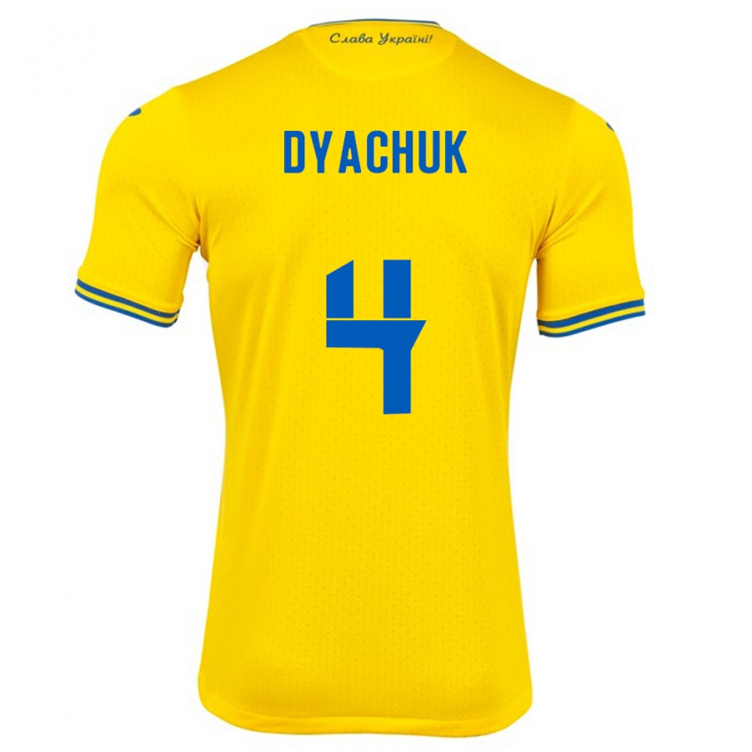 Hombre Camiseta Ucrania Maksym Dyachuk #4 Amarillo 1ª Equipación 24-26 La Camisa México