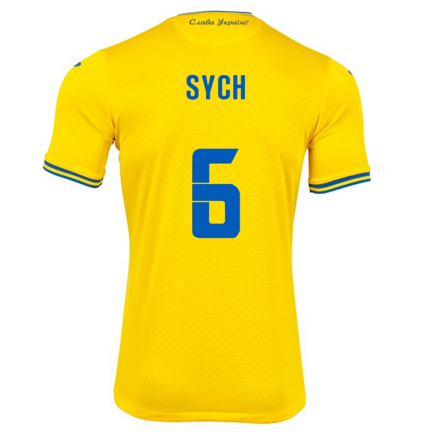 Hombre Camiseta Ucrania Oleksiy Sych #6 Amarillo 1ª Equipación 24-26 La Camisa México