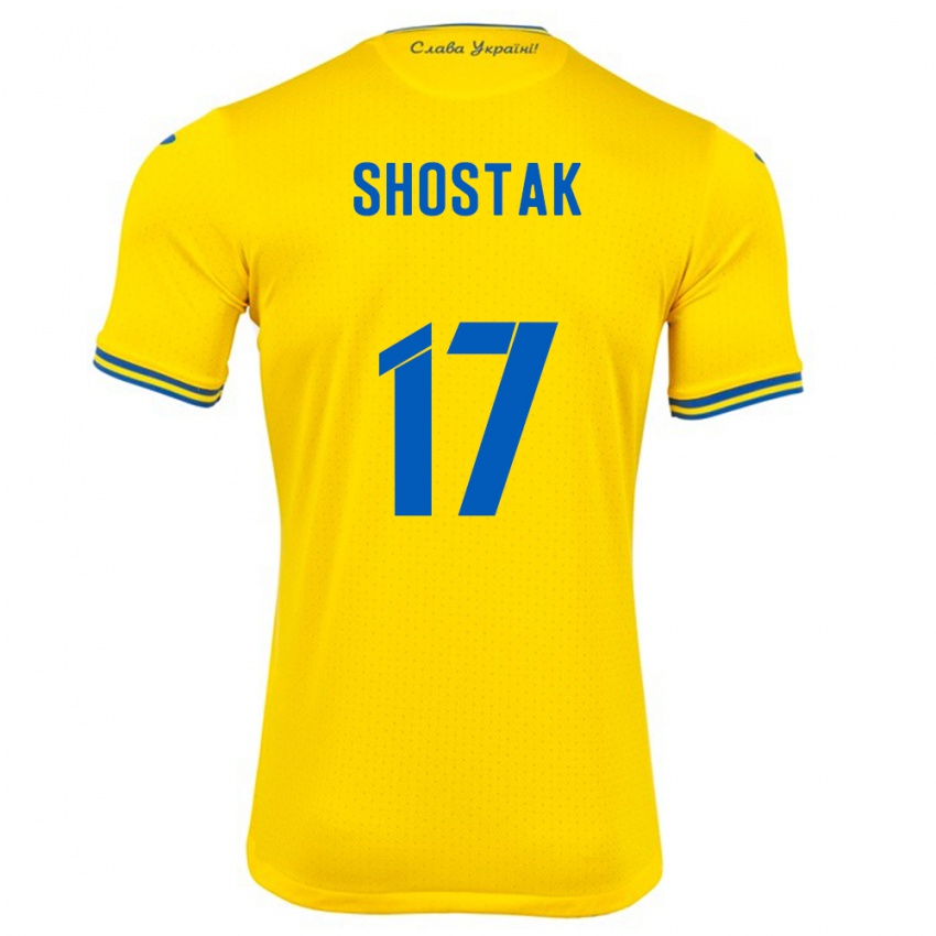 Hombre Camiseta Ucrania Denys Shostak #17 Amarillo 1ª Equipación 24-26 La Camisa México