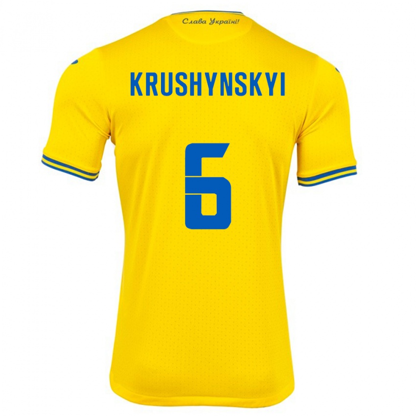 Hombre Camiseta Ucrania Borys Krushynskyi #6 Amarillo 1ª Equipación 24-26 La Camisa México