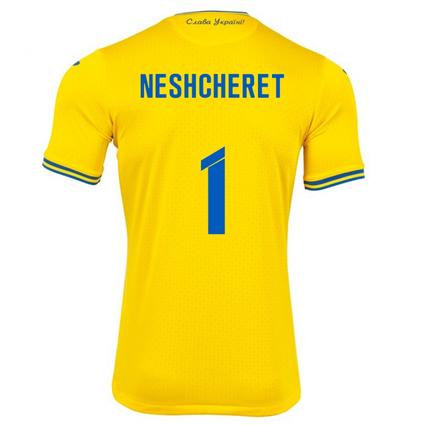 Hombre Camiseta Ucrania Ruslan Neshcheret #1 Amarillo 1ª Equipación 24-26 La Camisa México