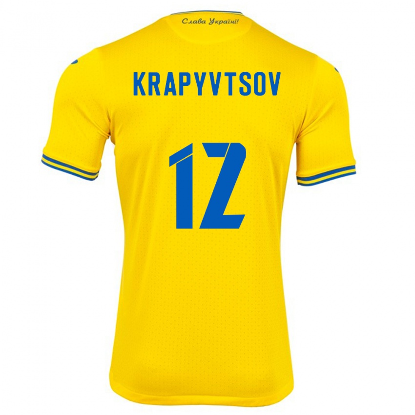 Hombre Camiseta Ucrania Vladyslav Krapyvtsov #12 Amarillo 1ª Equipación 24-26 La Camisa México