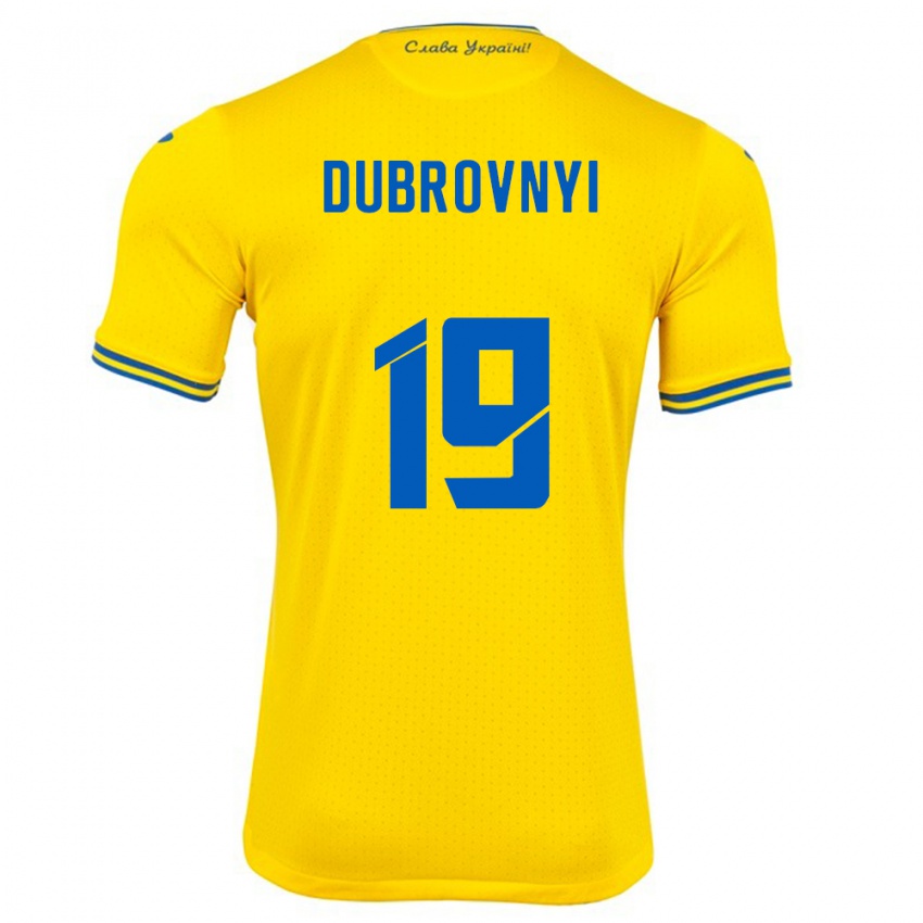 Hombre Camiseta Ucrania Mykhaylo Dubrovnyi #19 Amarillo 1ª Equipación 24-26 La Camisa México