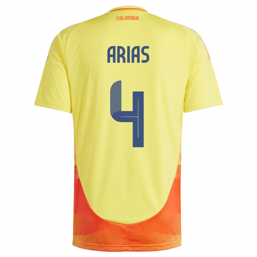 Hombre Camiseta Colombia Santiago Arias #4 Amarillo 1ª Equipación 24-26 La Camisa México