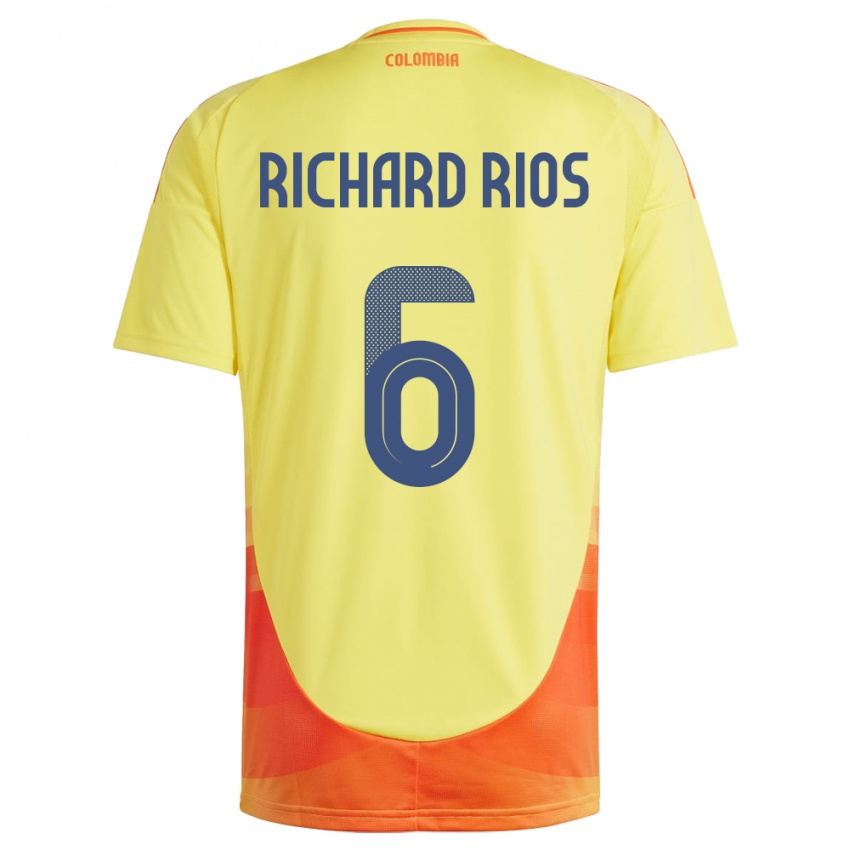Hombre Camiseta Colombia Richard Ríos #6 Amarillo 1ª Equipación 24-26 La Camisa México
