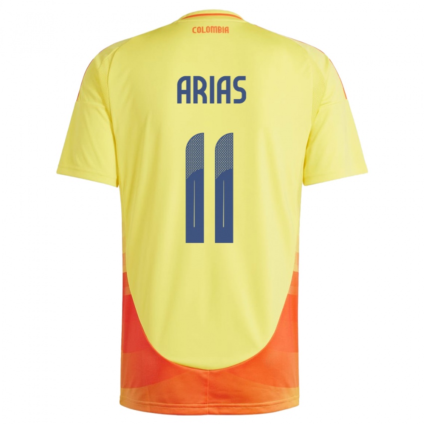 Hombre Camiseta Colombia Jhon Arias #11 Amarillo 1ª Equipación 24-26 La Camisa México