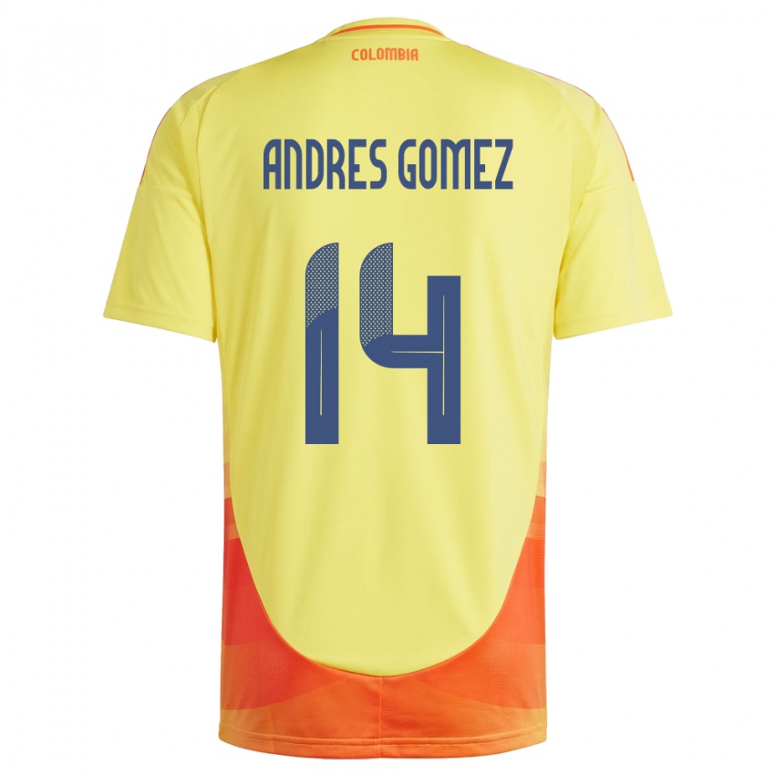 Hombre Camiseta Colombia Carlos Andrés Gómez #14 Amarillo 1ª Equipación 24-26 La Camisa México