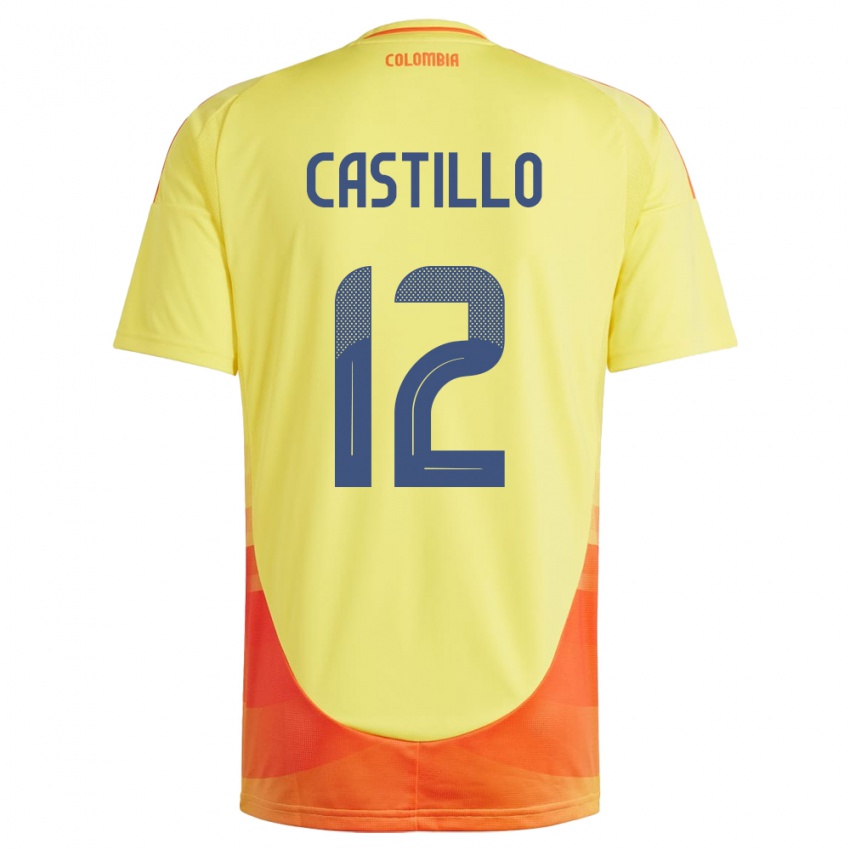 Hombre Camiseta Colombia Juan Castillo #12 Amarillo 1ª Equipación 24-26 La Camisa México