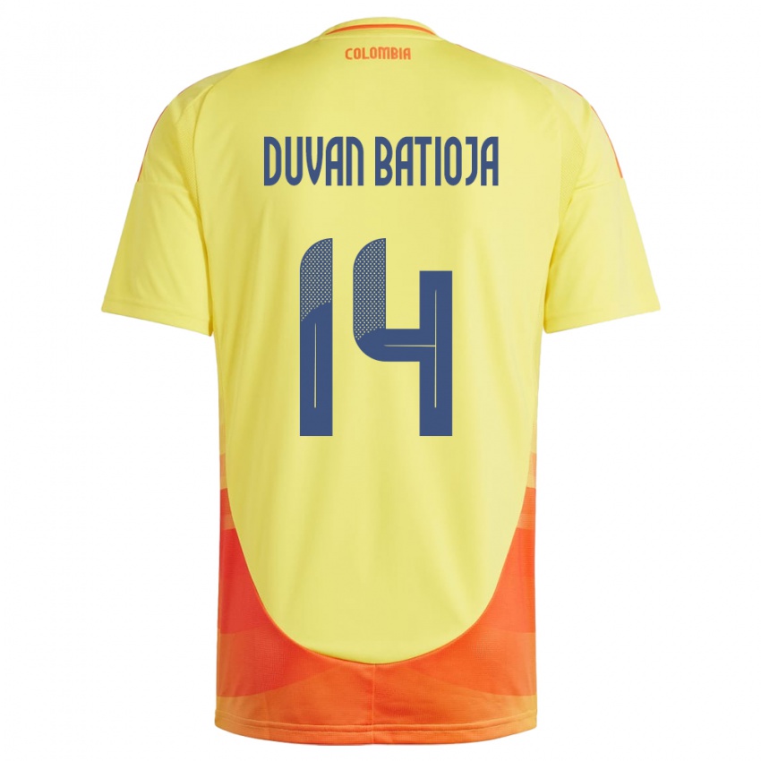 Hombre Camiseta Colombia Andy Duván Batioja #14 Amarillo 1ª Equipación 24-26 La Camisa México