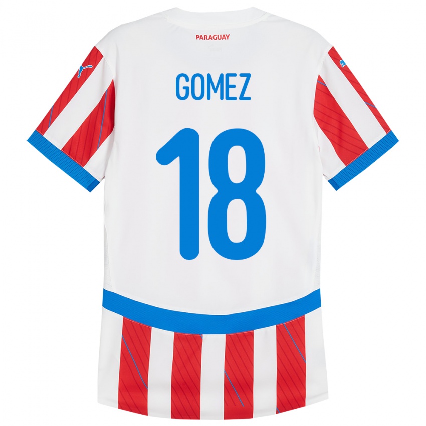 Hombre Camiseta Paraguay Diego Gómez #18 Blanco Rojo 1ª Equipación 24-26 La Camisa México
