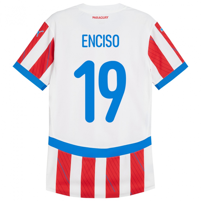 Hombre Camiseta Paraguay Julio Enciso #19 Blanco Rojo 1ª Equipación 24-26 La Camisa México