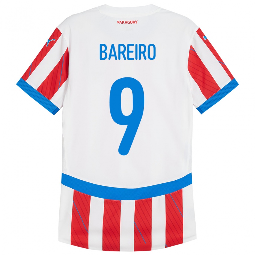 Hombre Camiseta Paraguay Adam Bareiro #9 Blanco Rojo 1ª Equipación 24-26 La Camisa México