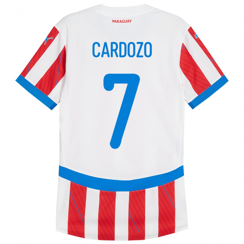 Hombre Camiseta Paraguay Fernando Cardozo #7 Blanco Rojo 1ª Equipación 24-26 La Camisa México
