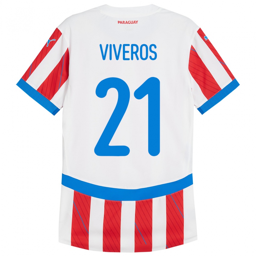 Hombre Camiseta Paraguay Fernando Viveros #21 Blanco Rojo 1ª Equipación 24-26 La Camisa México