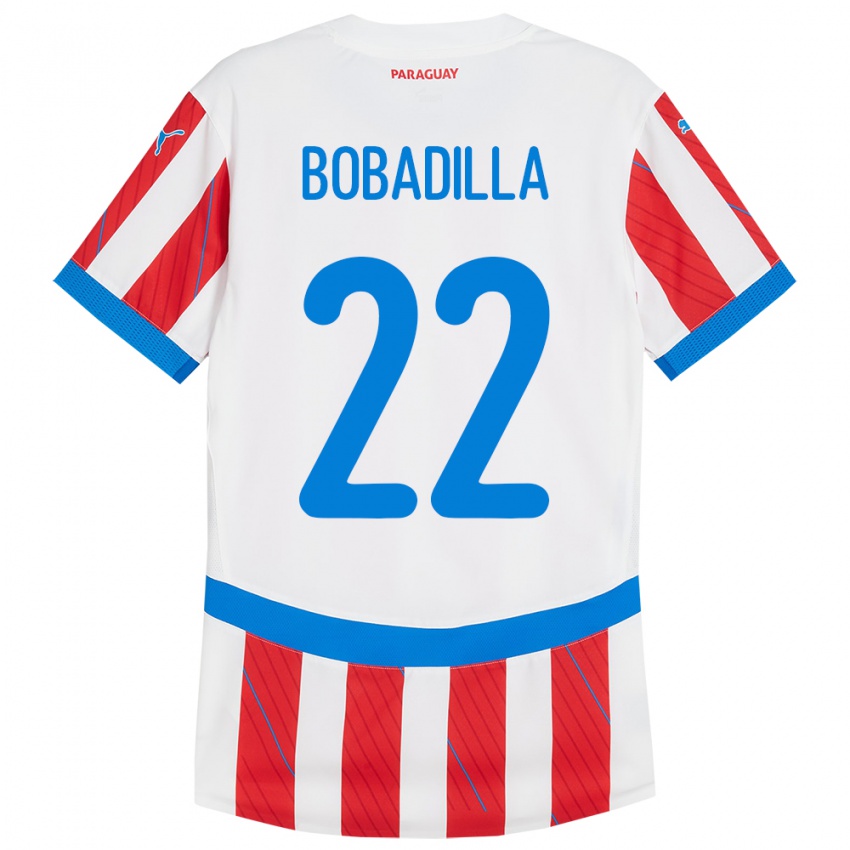 Hombre Camiseta Paraguay Dylan Bobadilla #22 Blanco Rojo 1ª Equipación 24-26 La Camisa México