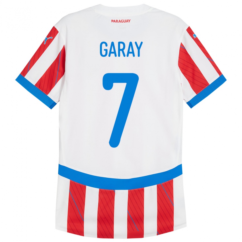 Hombre Camiseta Paraguay Griselda Garay #7 Blanco Rojo 1ª Equipación 24-26 La Camisa México