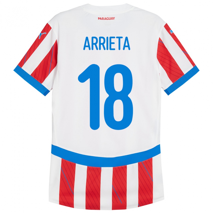 Hombre Camiseta Paraguay Camila Arrieta #18 Blanco Rojo 1ª Equipación 24-26 La Camisa México