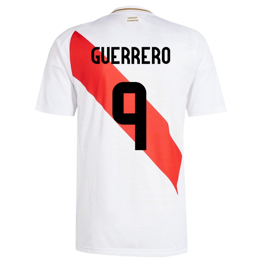 Hombre Camiseta Perú Paolo Guerrero #9 Blanco 1ª Equipación 24-26 La Camisa México