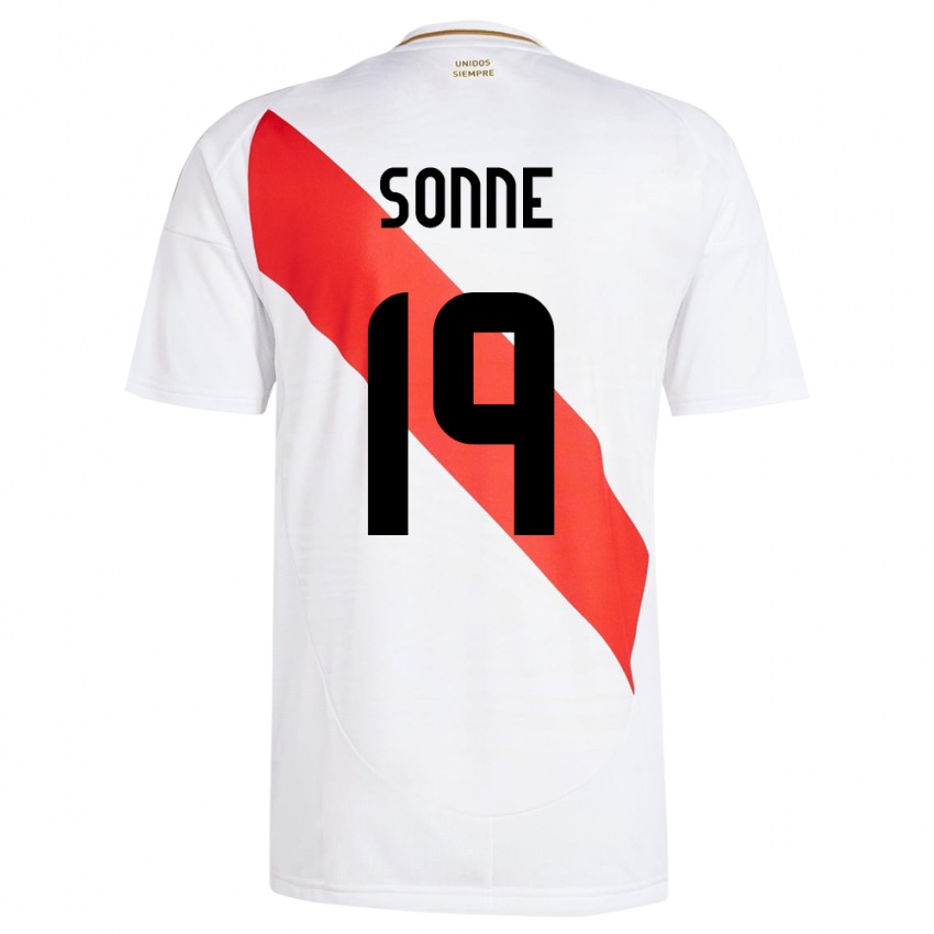 Hombre Camiseta Perú Oliver Sonne #19 Blanco 1ª Equipación 24-26 La Camisa México