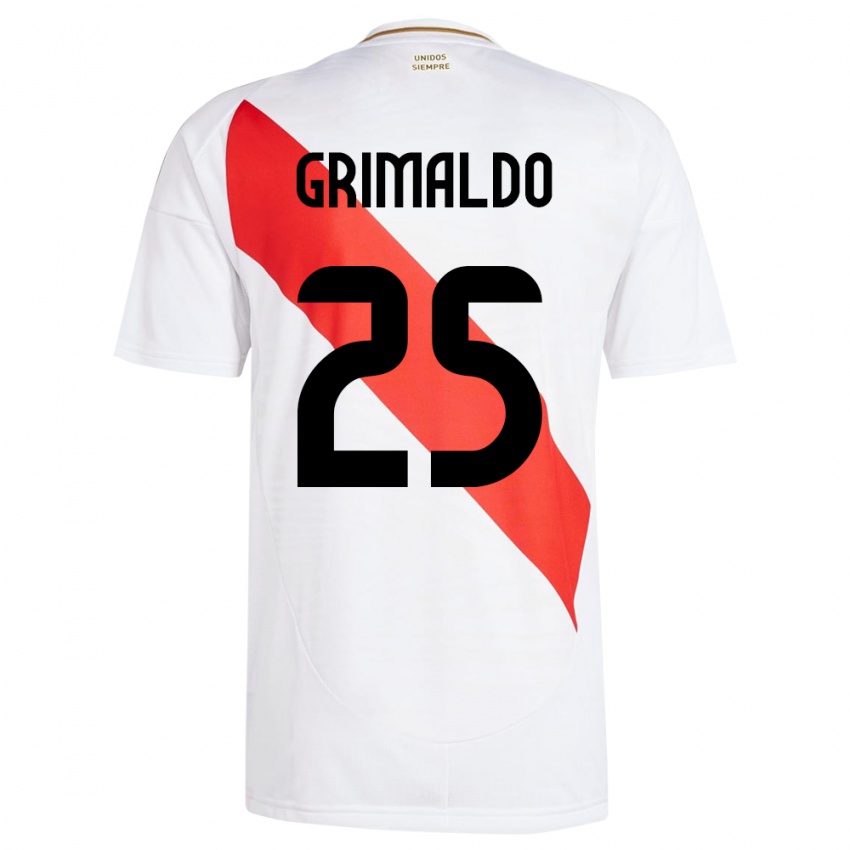 Hombre Camiseta Perú Joao Grimaldo #25 Blanco 1ª Equipación 24-26 La Camisa México