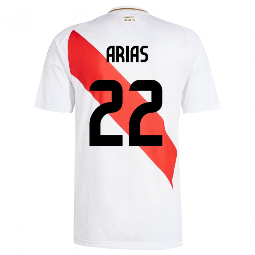 Hombre Camiseta Perú Brian Arias #22 Blanco 1ª Equipación 24-26 La Camisa México