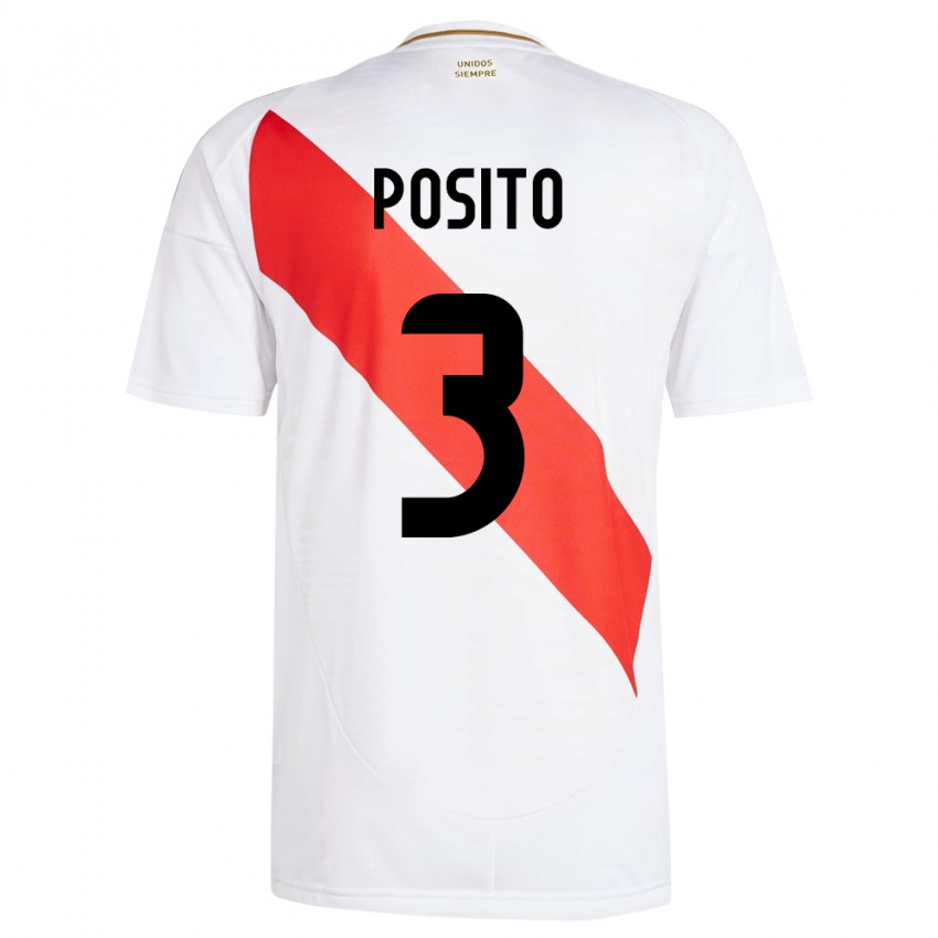Hombre Camiseta Perú Alejandro Pósito #3 Blanco 1ª Equipación 24-26 La Camisa México
