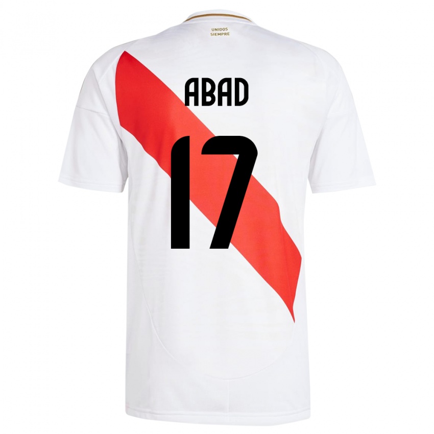 Hombre Camiseta Perú Kelvin Abad #17 Blanco 1ª Equipación 24-26 La Camisa México