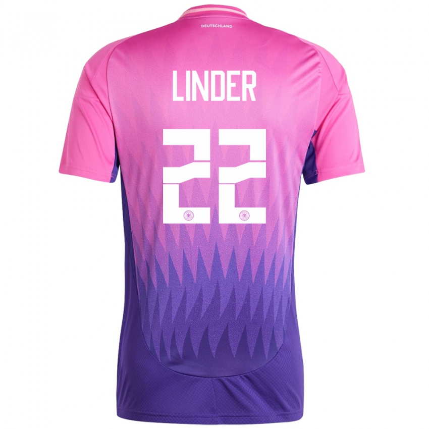 Hombre Camiseta Alemania Sarai Linder #22 Rosado Morado 2ª Equipación 24-26 La Camisa México