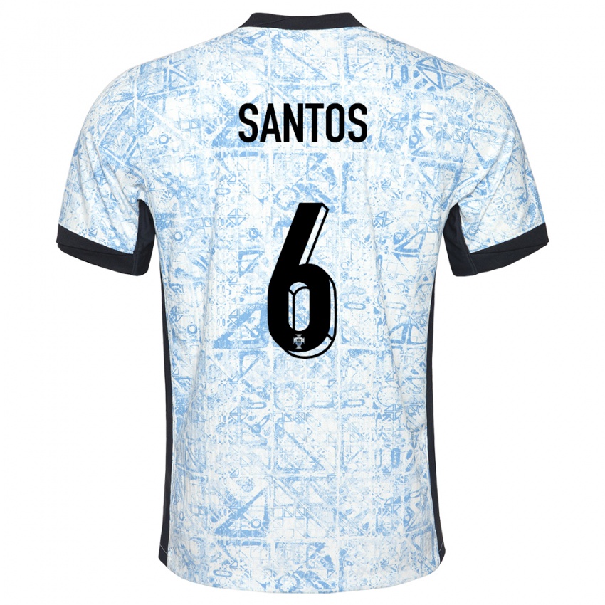 Hombre Camiseta Portugal Vasco Santos #6 Crema Azul 2ª Equipación 24-26 La Camisa México