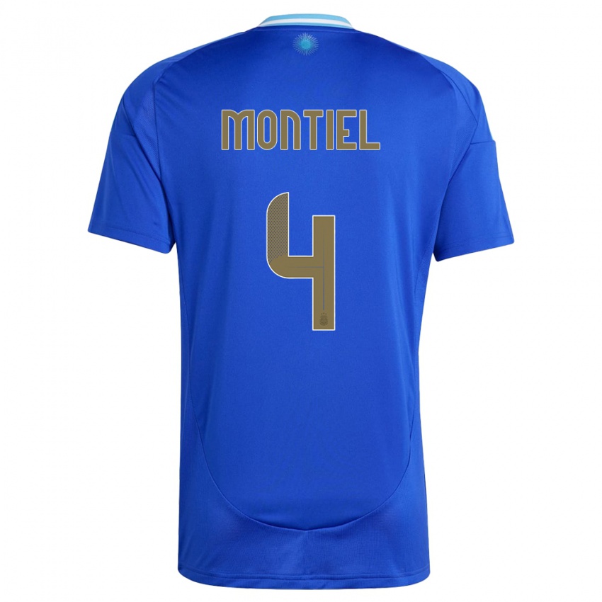 Hombre Camiseta Argentina Gonzalo Montiel #4 Azul 2ª Equipación 24-26 La Camisa México