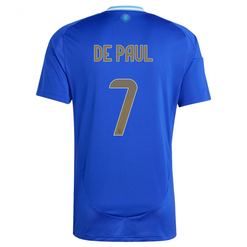 Hombre Camiseta Argentina Rodrigo De Paul #7 Azul 2ª Equipación 24-26 La Camisa México