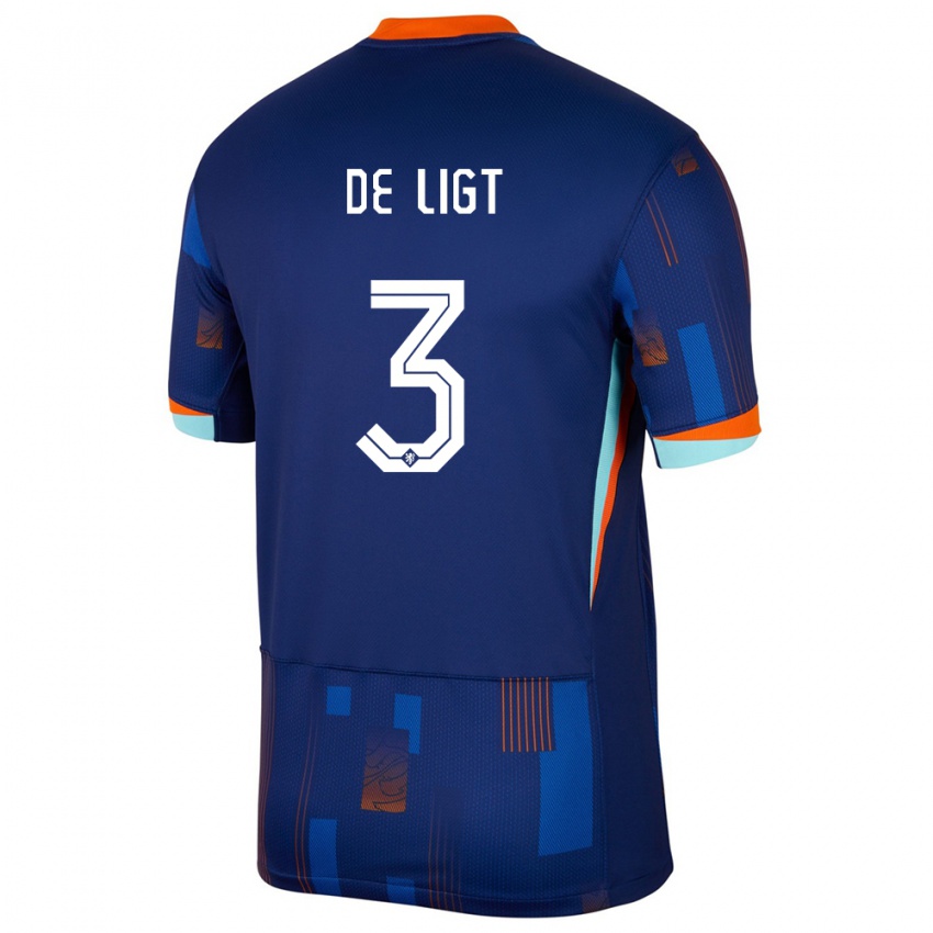 Hombre Camiseta Países Bajos Matthijs De Ligt #3 Azul 2ª Equipación 24-26 La Camisa México