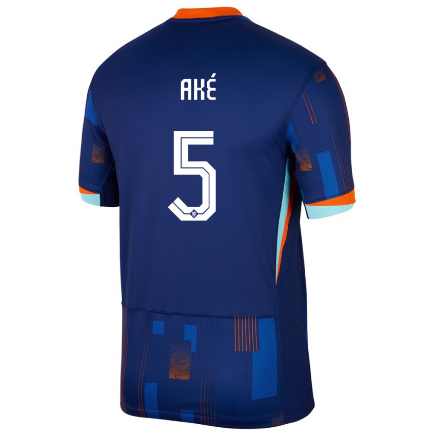 Hombre Camiseta Países Bajos Nathan Ake #5 Azul 2ª Equipación 24-26 La Camisa México