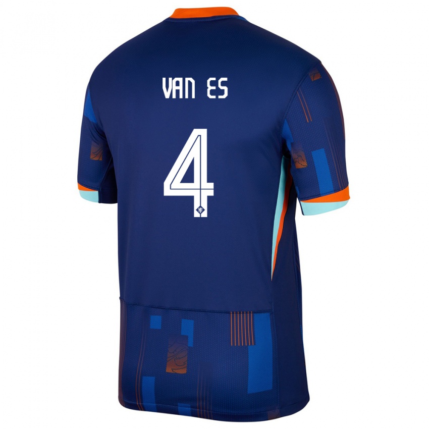 Hombre Camiseta Países Bajos Kika Van Es #4 Azul 2ª Equipación 24-26 La Camisa México